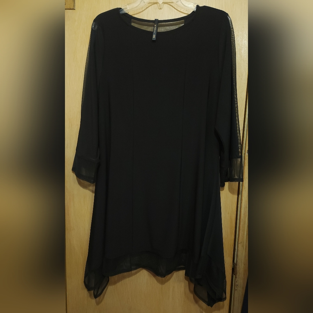 IC By Connie K Black Hankerchief Dress Womens Lrg Knit Sheer Chiffon Details
